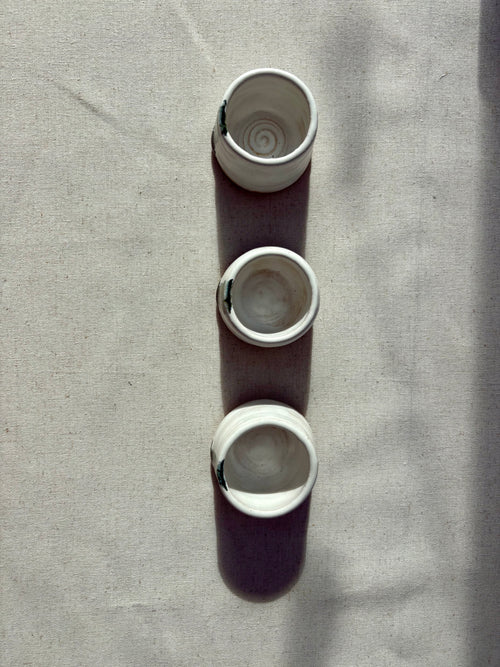 Decorative Stubby Pot - Matt White & Bottle Green