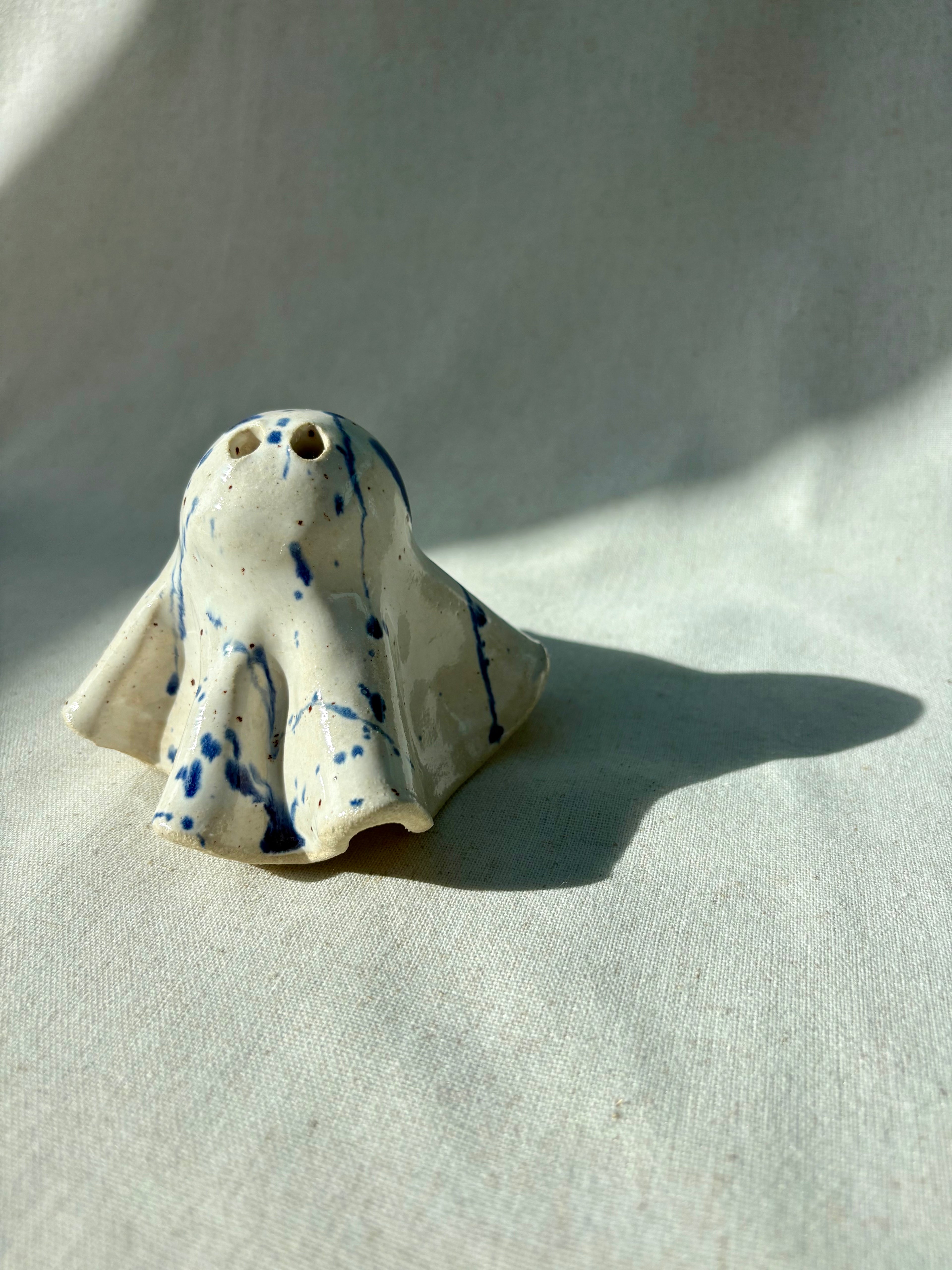 Tiny Ghost Candle Lantern - Bertie in Blue Flecks