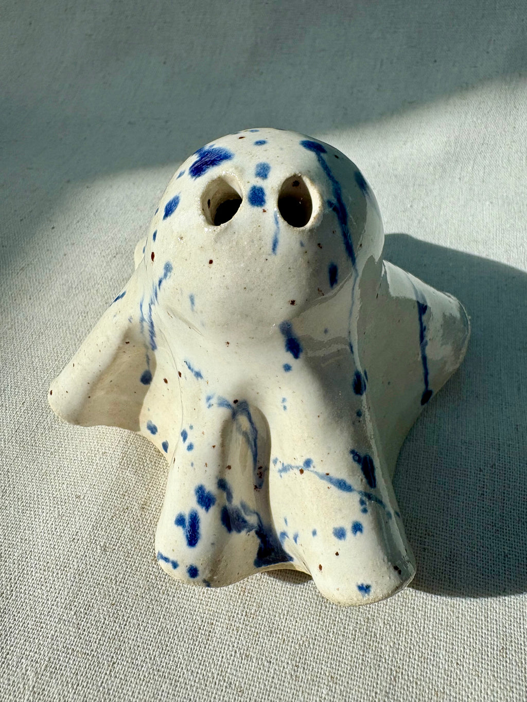 Tiny Ghost Candle Lantern - Bertie in Blue Flecks