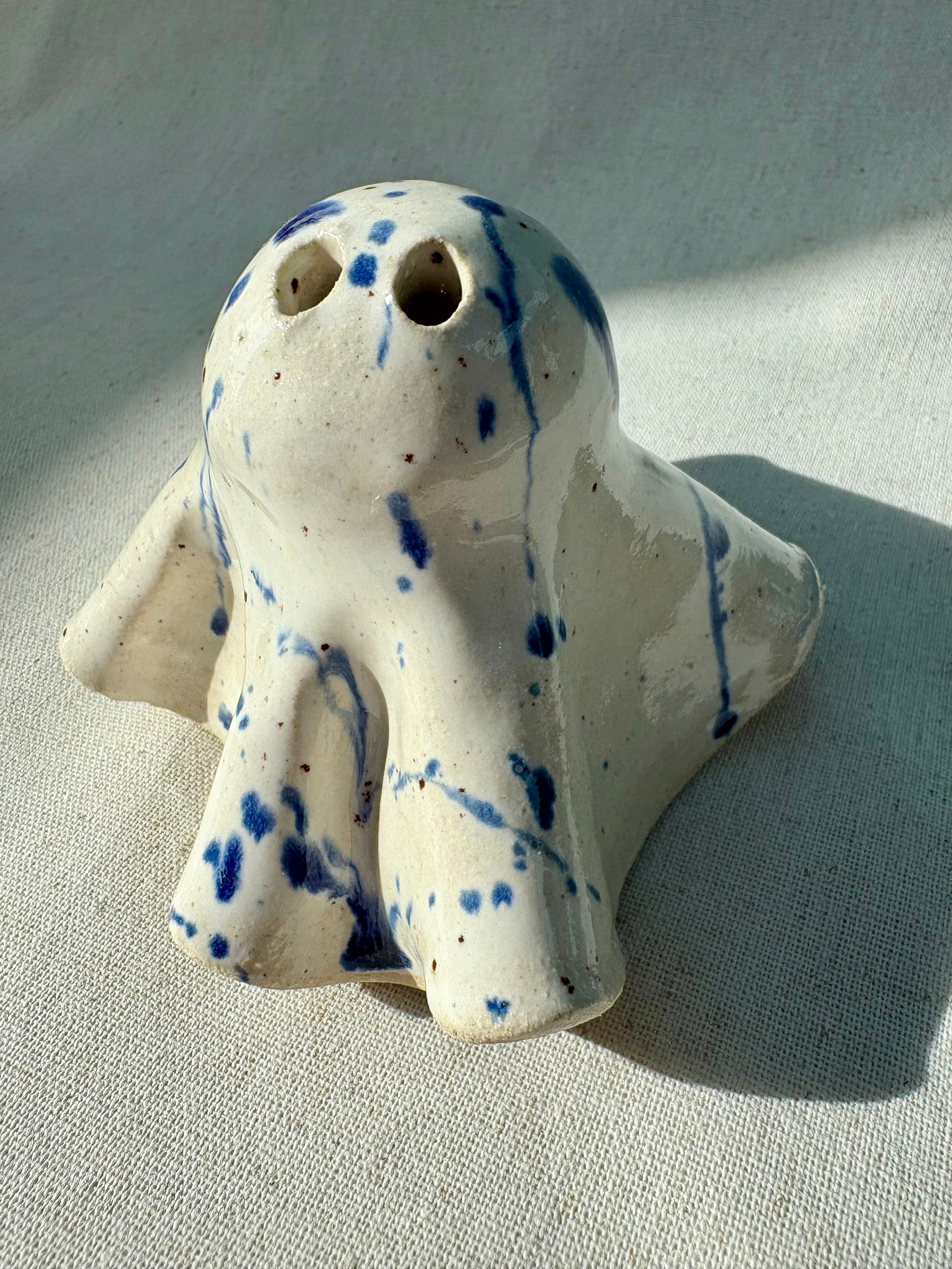 Tiny Ghost Candle Lantern - Bertie in Blue Flecks