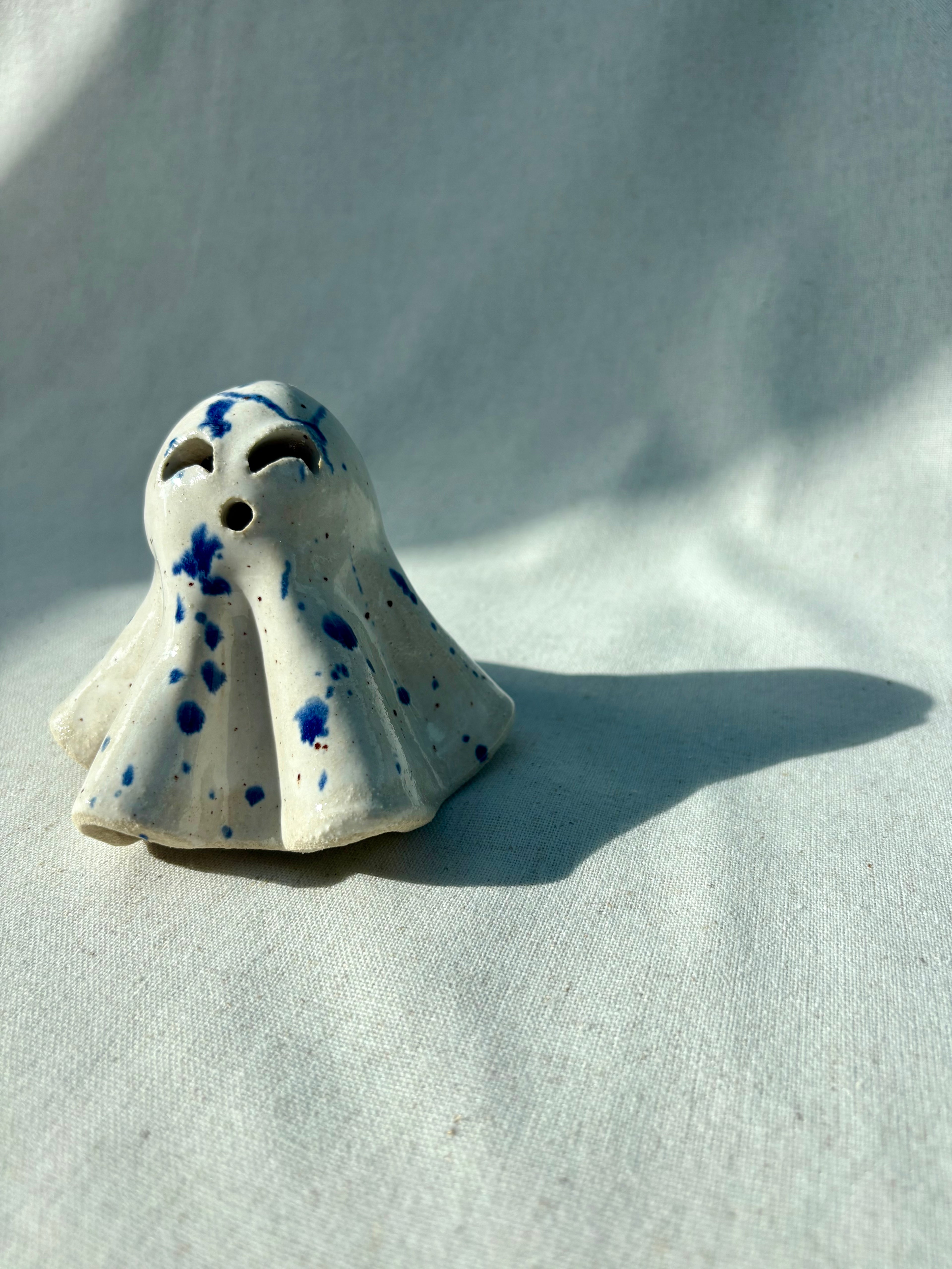 Tiny Ghost Candle Lantern - Babette in Blue Flecks