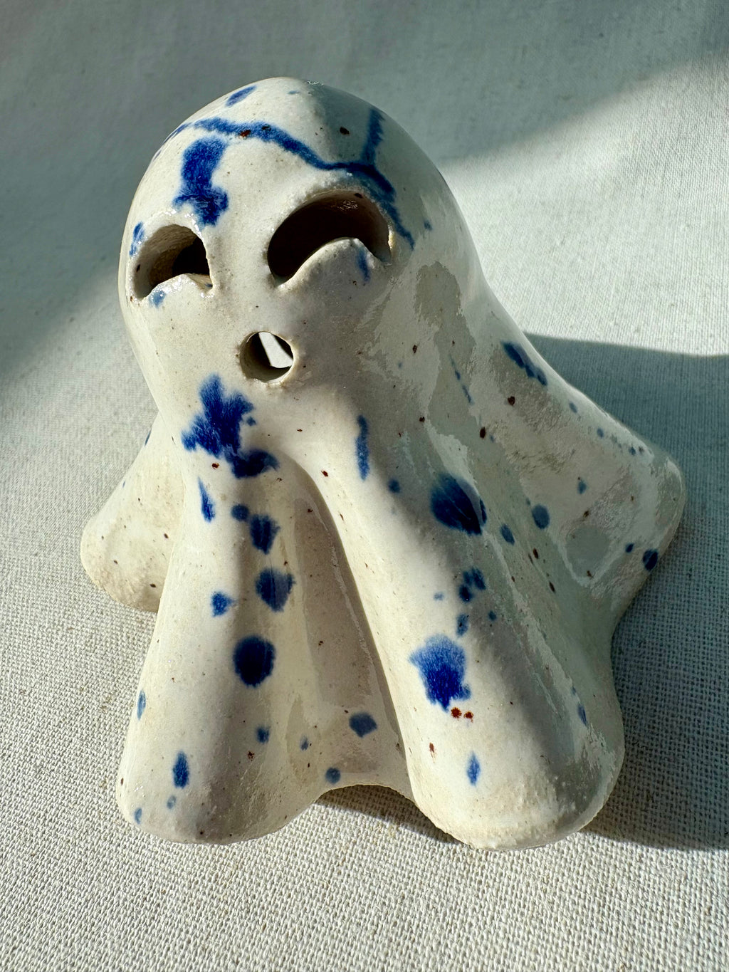 Tiny Ghost Candle Lantern - Babette in Blue Flecks