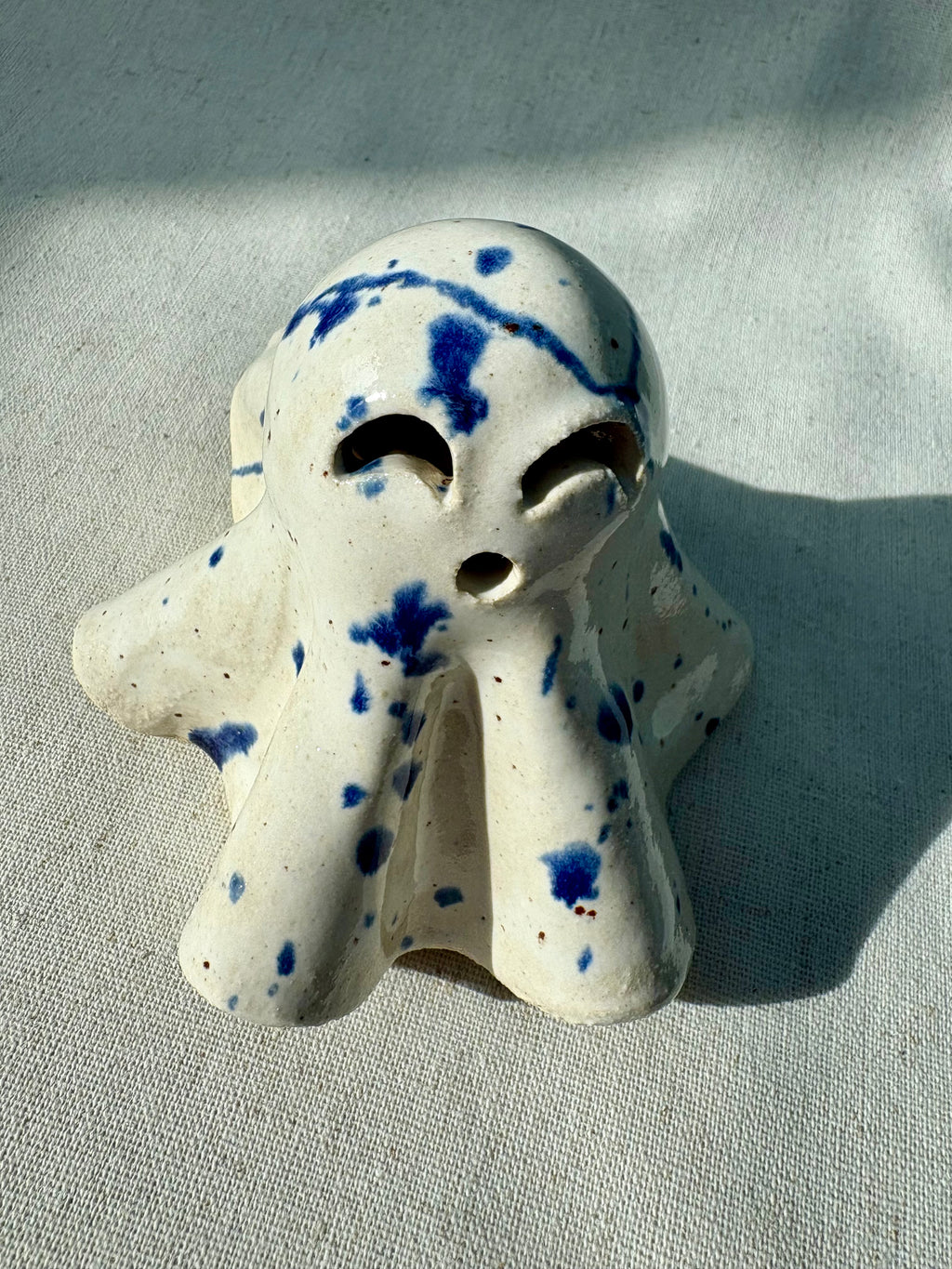 Tiny Ghost Candle Lantern - Babette in Blue Flecks