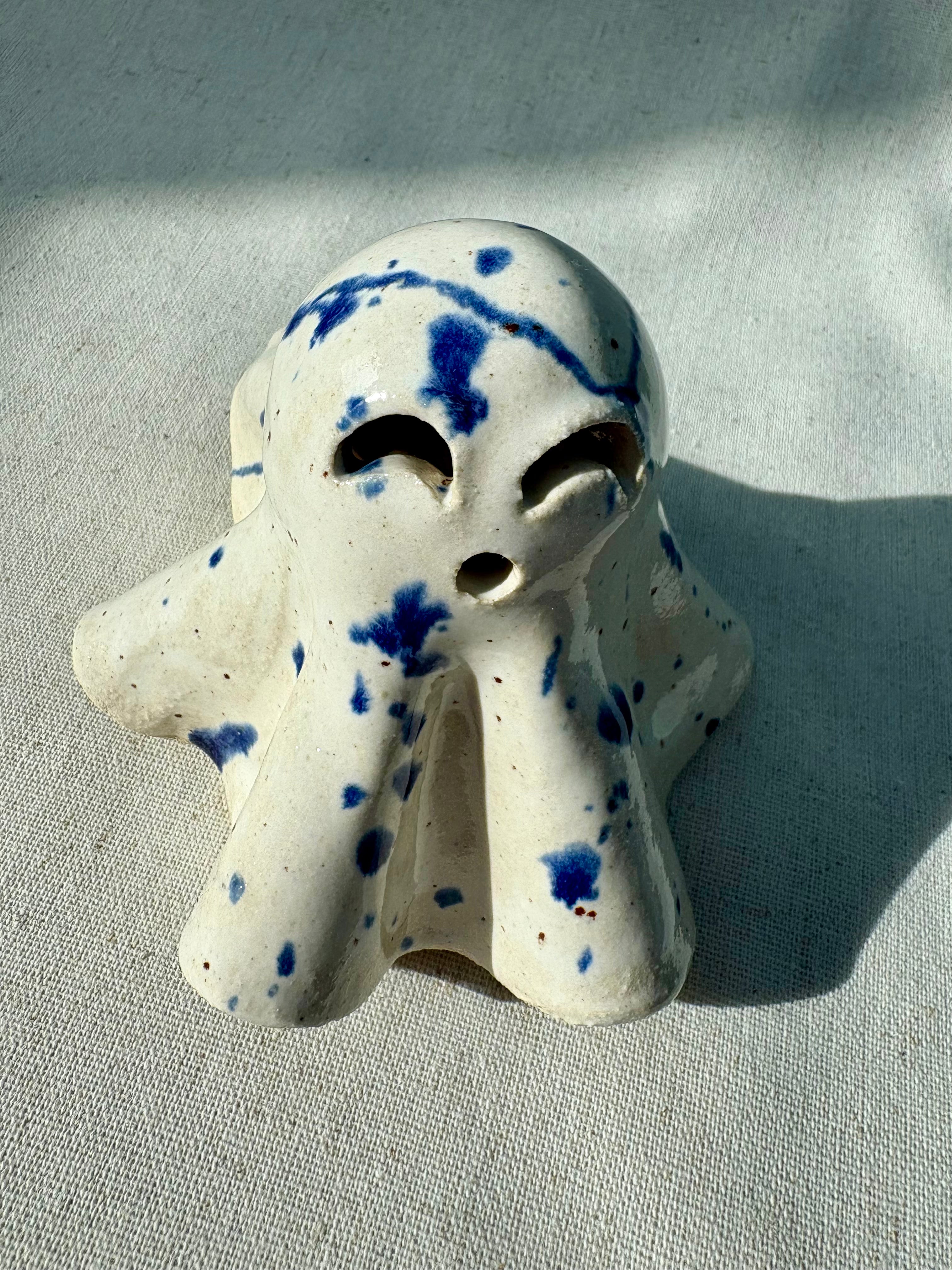 Tiny Ghost Candle Lantern - Babette in Blue Flecks