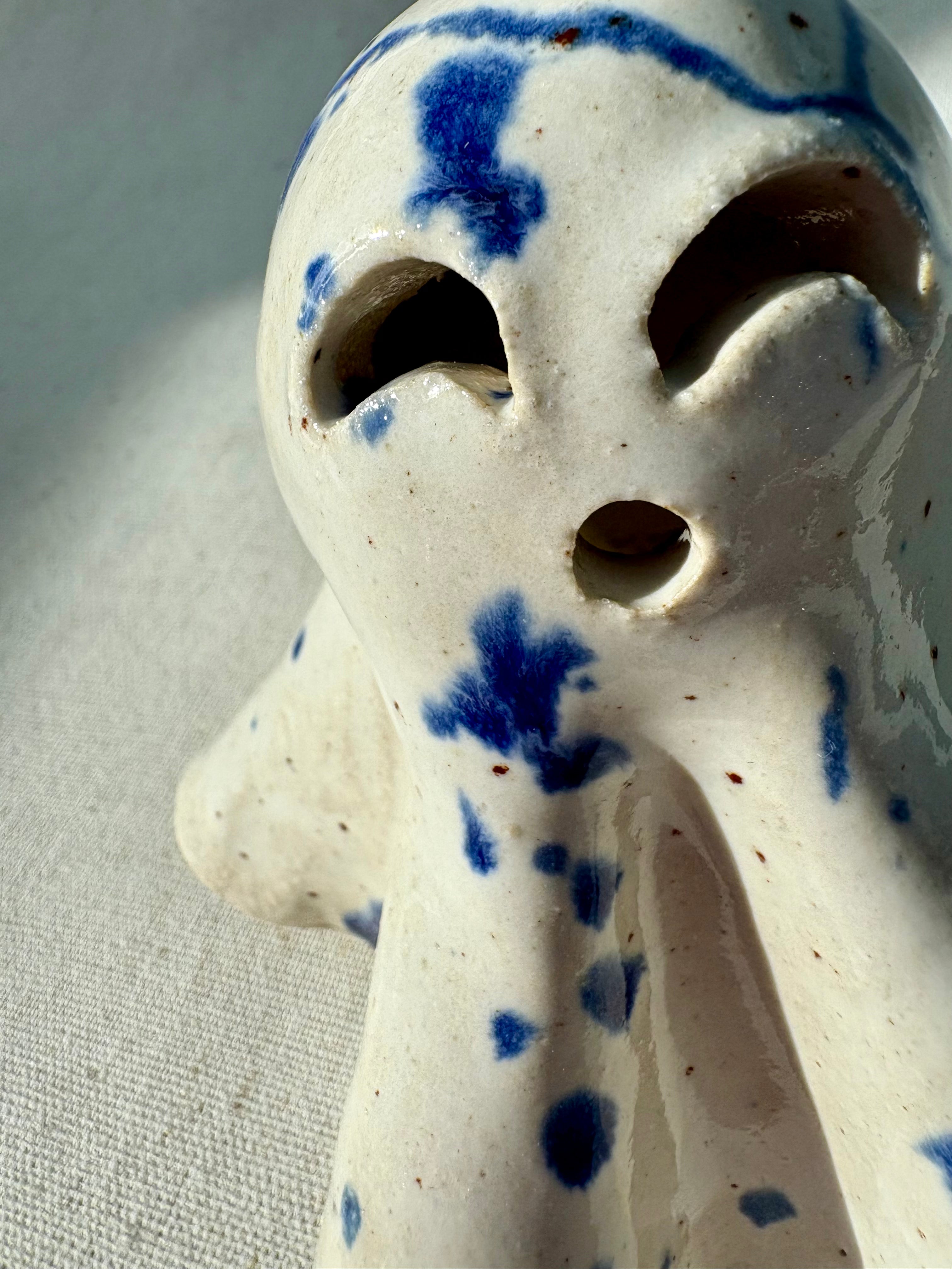 Tiny Ghost Candle Lantern - Babette in Blue Flecks