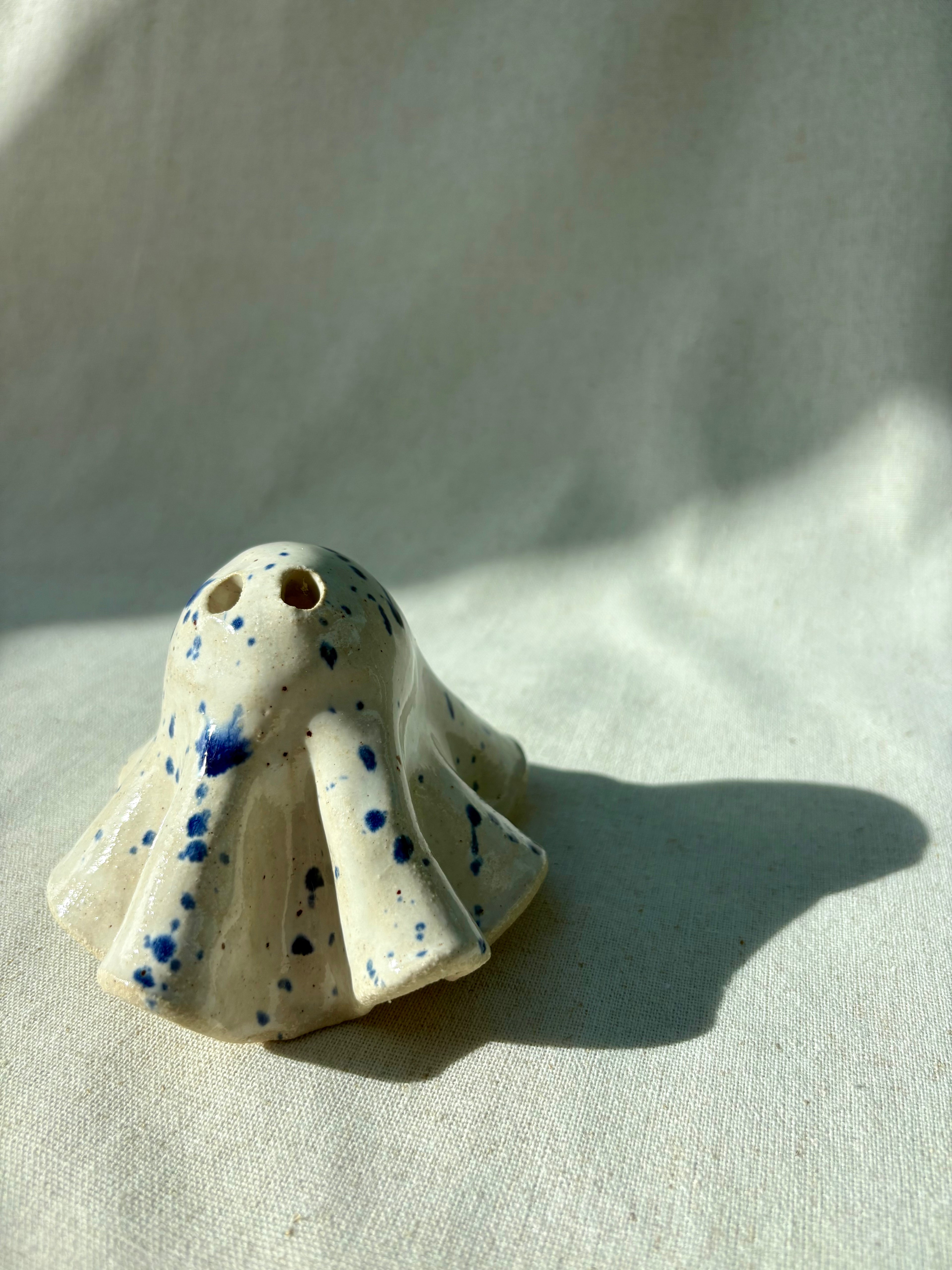 Tiny Ghost Candle Lantern - Bertie in Blue Flecks
