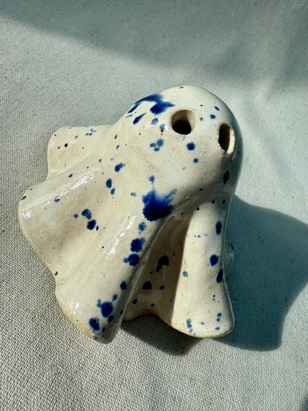 Tiny Ghost Candle Lantern - Bertie in Blue Flecks