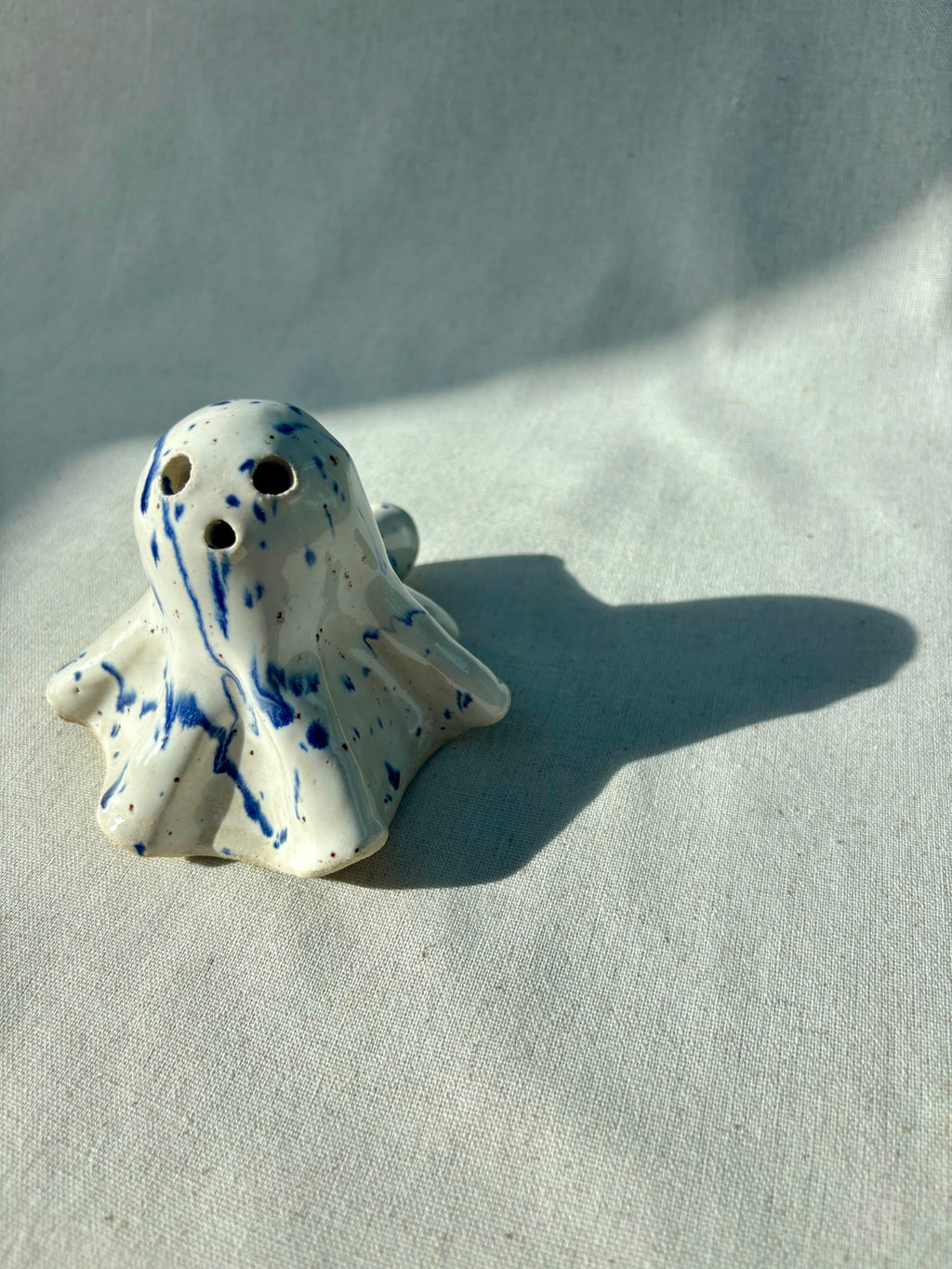 Tiny Ghost Candle Lantern - Barnaby in Blue Flecks