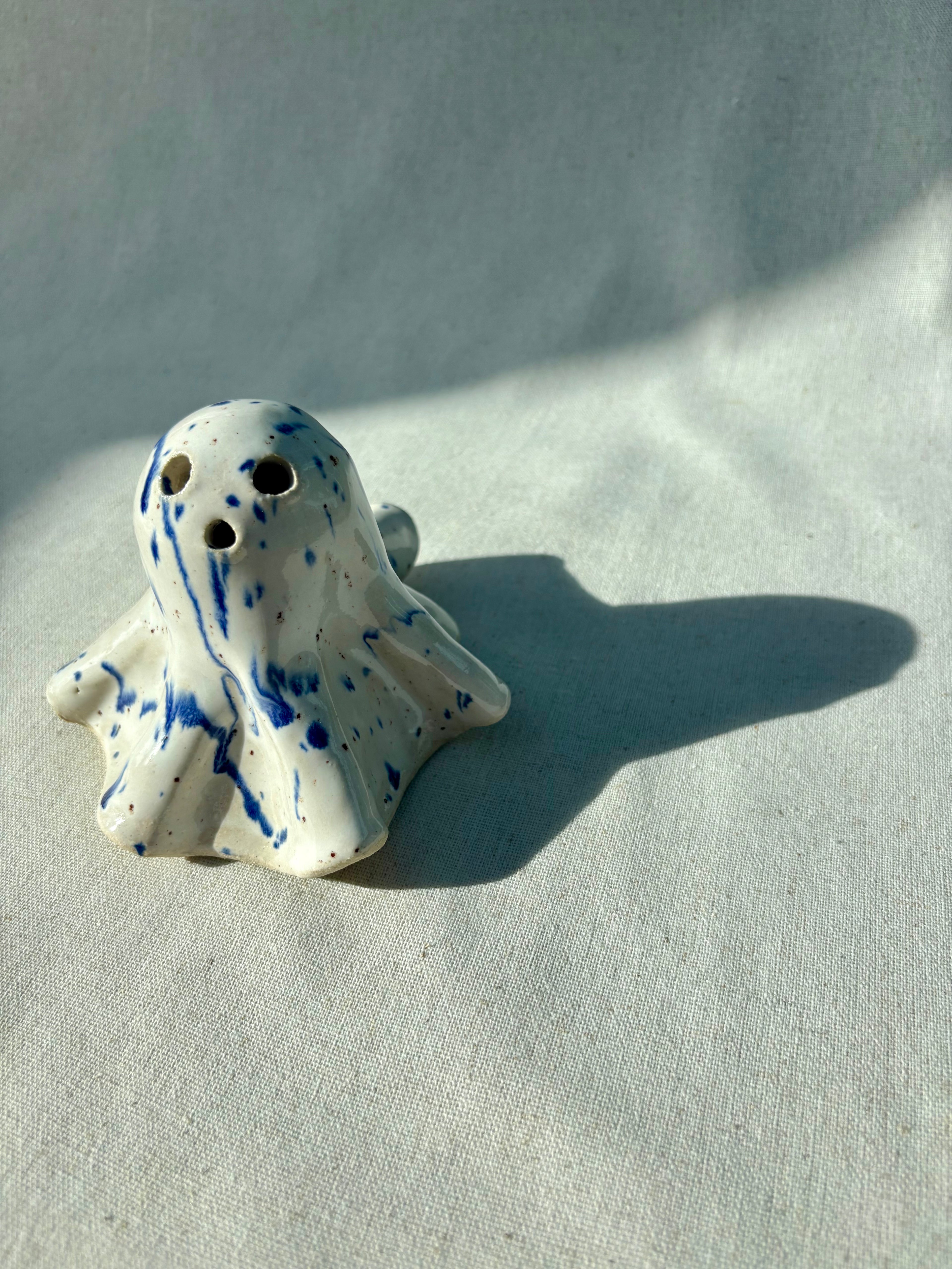 Tiny Ghost Candle Lantern - Barnaby in Blue Flecks