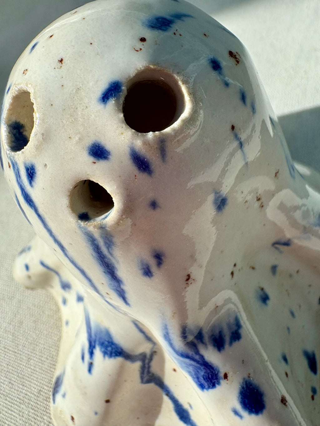 Tiny Ghost Candle Lantern - Barnaby in Blue Flecks