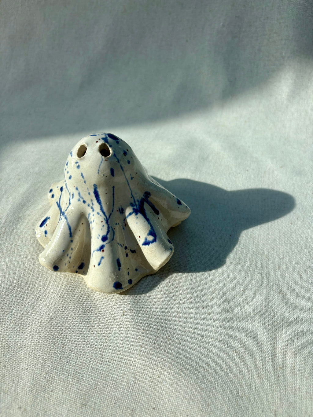 Tiny Ghost Candle Lantern - Bertie in Blue Flecks