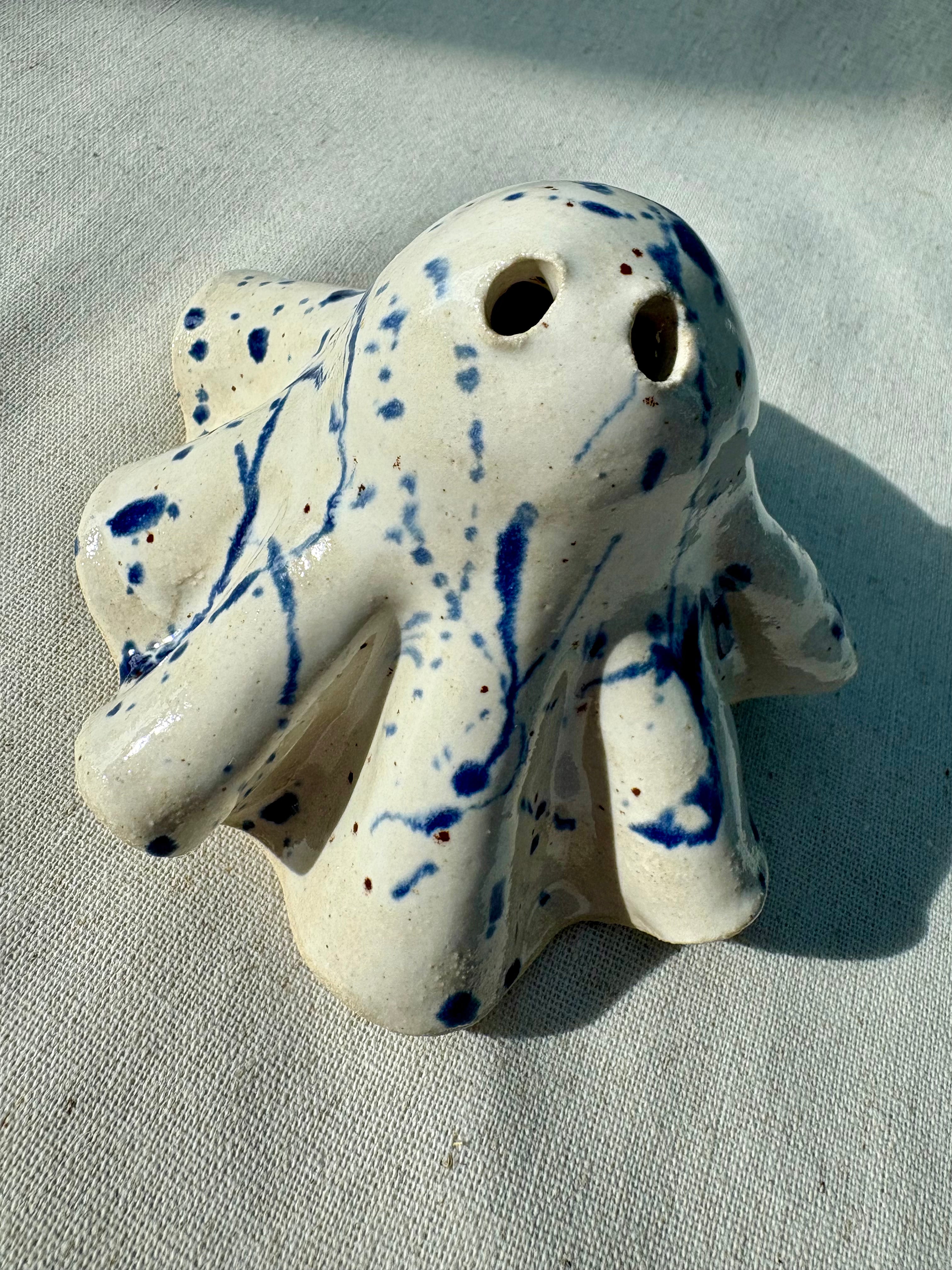 Tiny Ghost Candle Lantern - Bertie in Blue Flecks