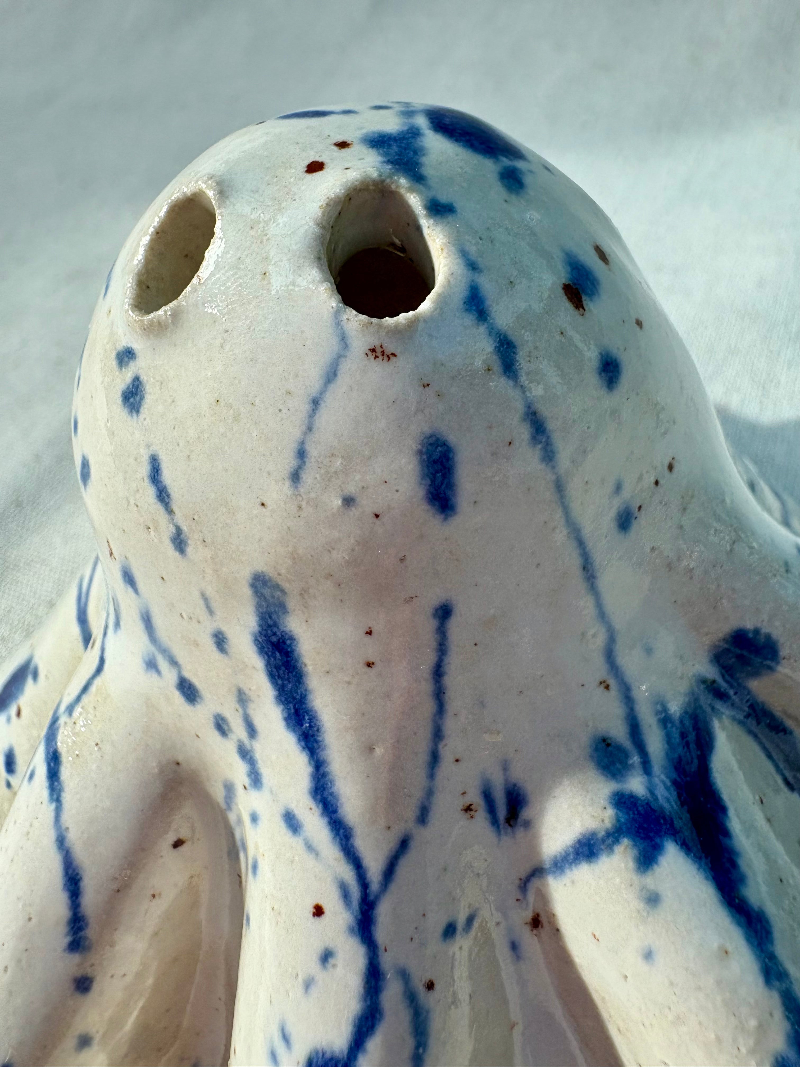 Tiny Ghost Candle Lantern - Bertie in Blue Flecks