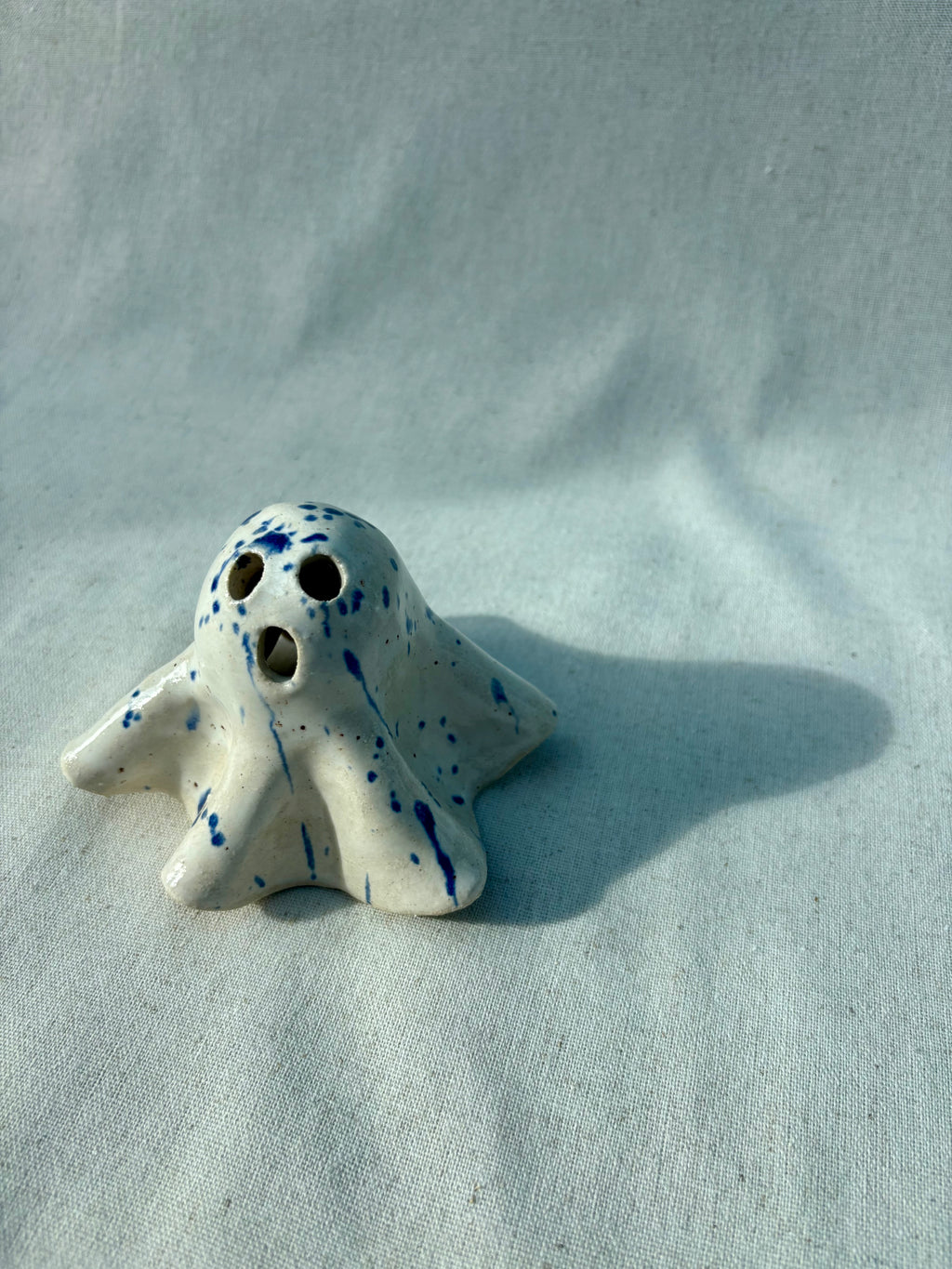 Tiny Ghost Candle Lantern - Barnaby in Blue Flecks