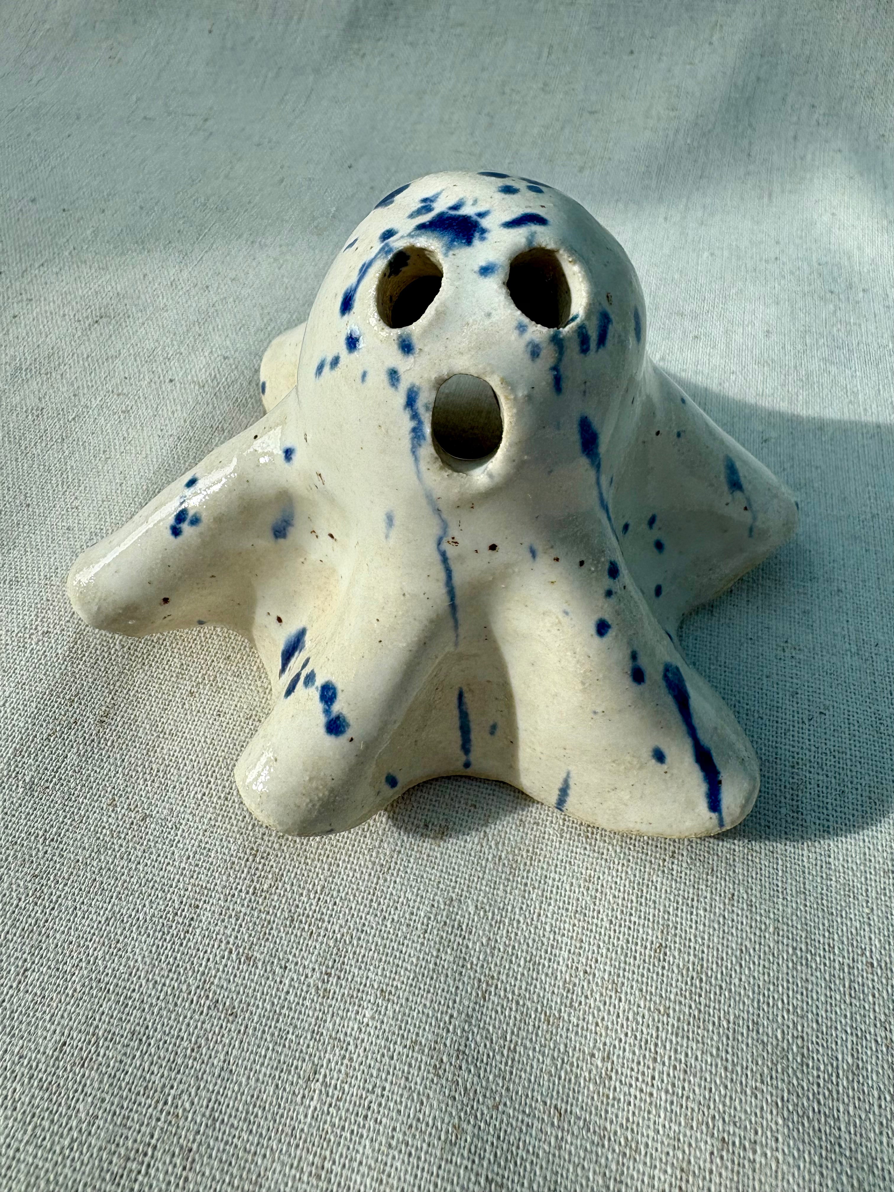 Tiny Ghost Candle Lantern - Barnaby in Blue Flecks