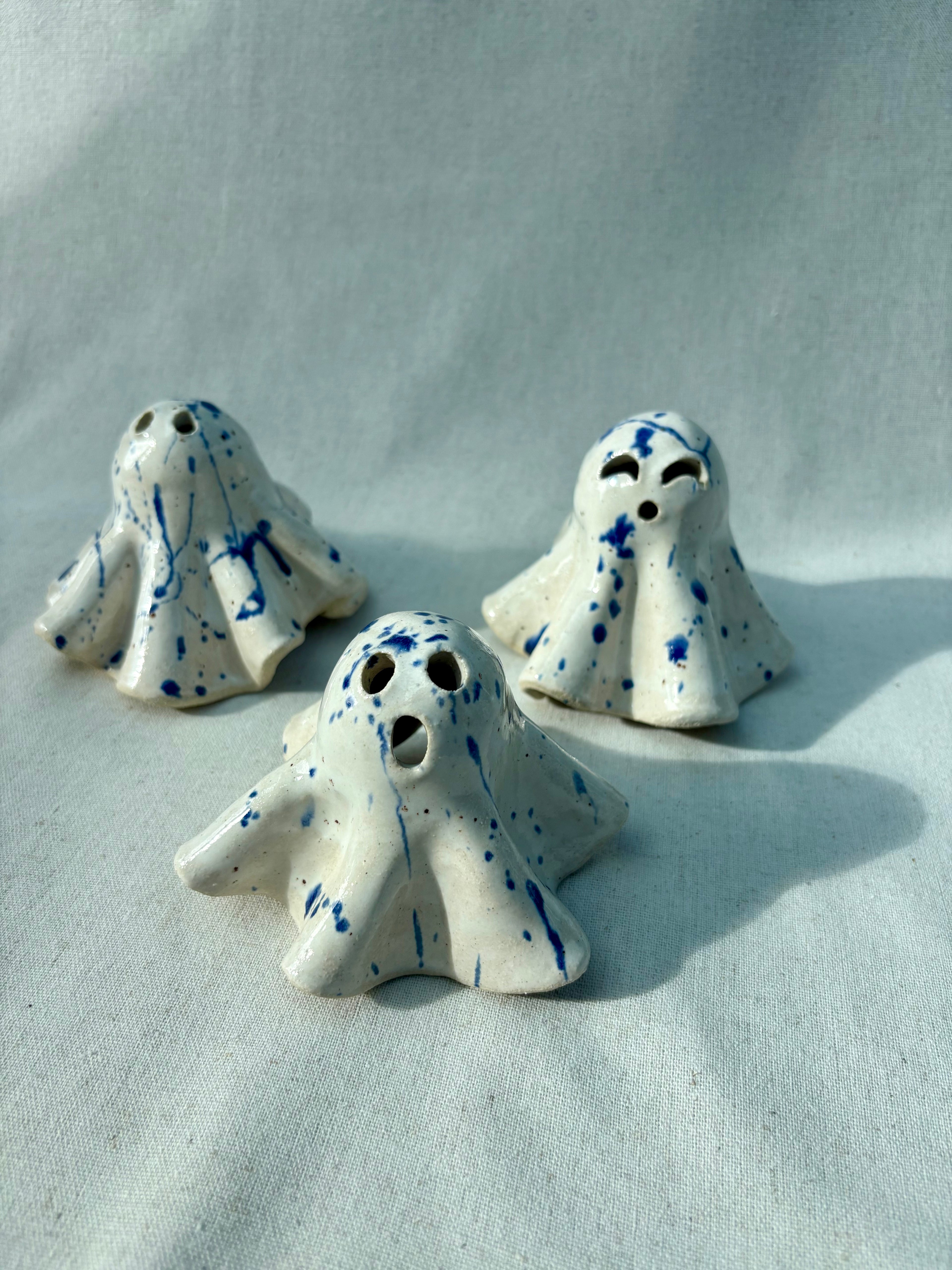 Tiny Ghost Candle Lantern - Babette in Blue Flecks