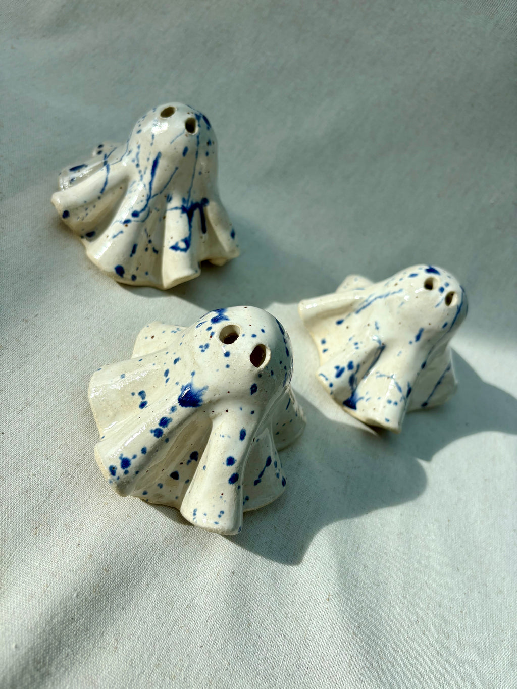 Tiny Ghost Candle Lantern - Bertie in Blue Flecks