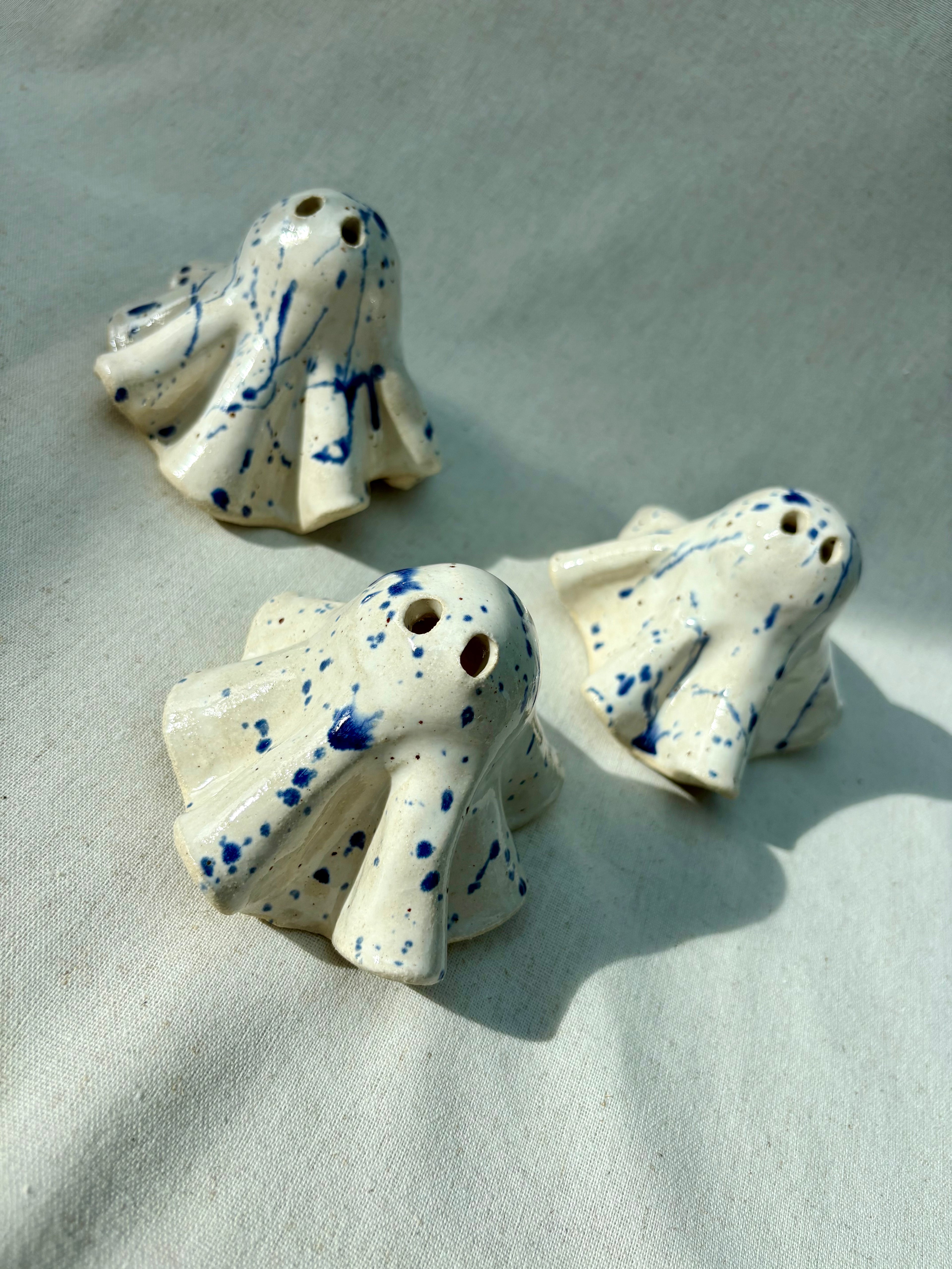 Tiny Ghost Candle Lantern - Bertie in Blue Flecks