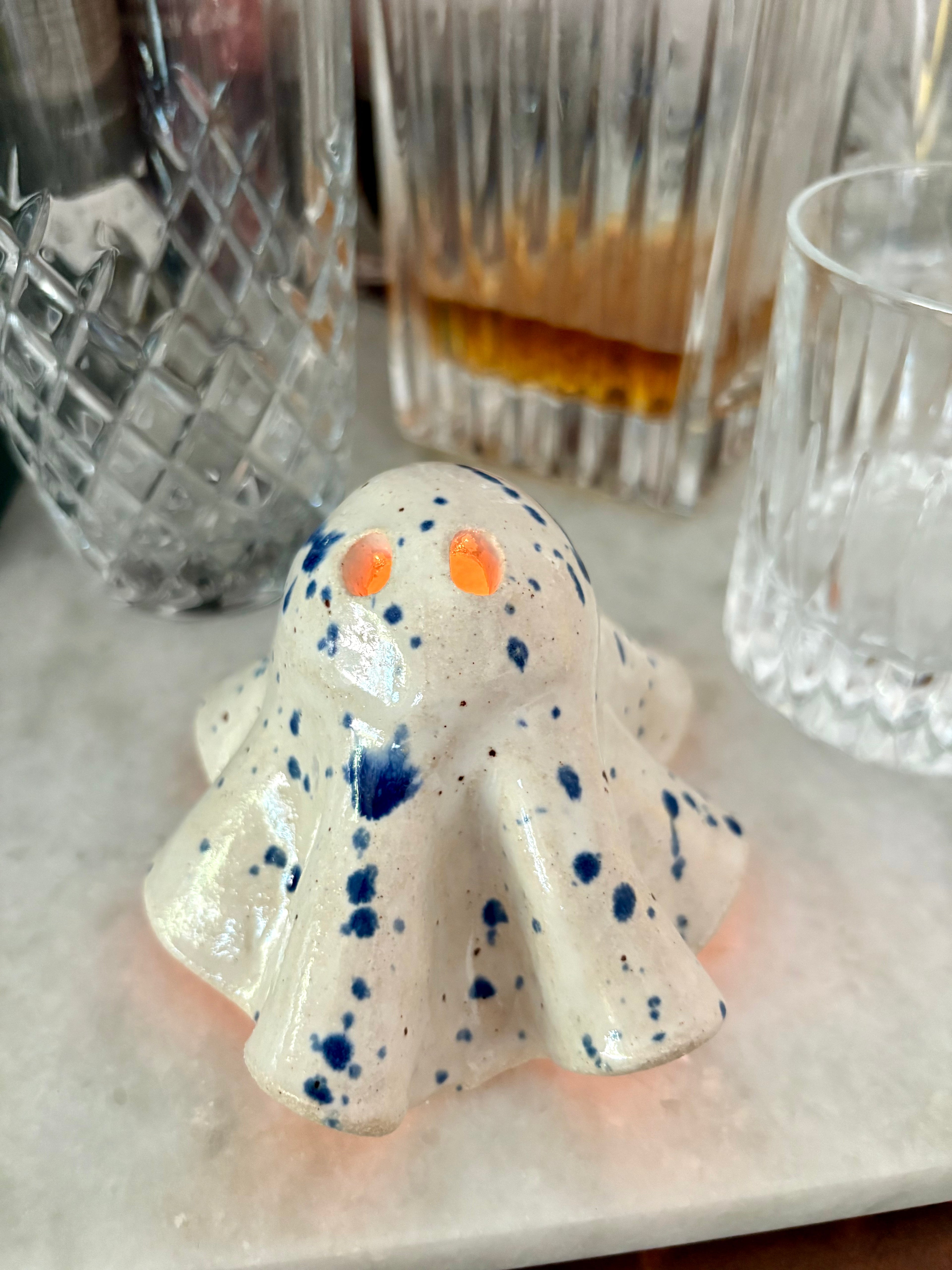 Tiny Ghost Candle Lantern - Bertie in Blue Flecks