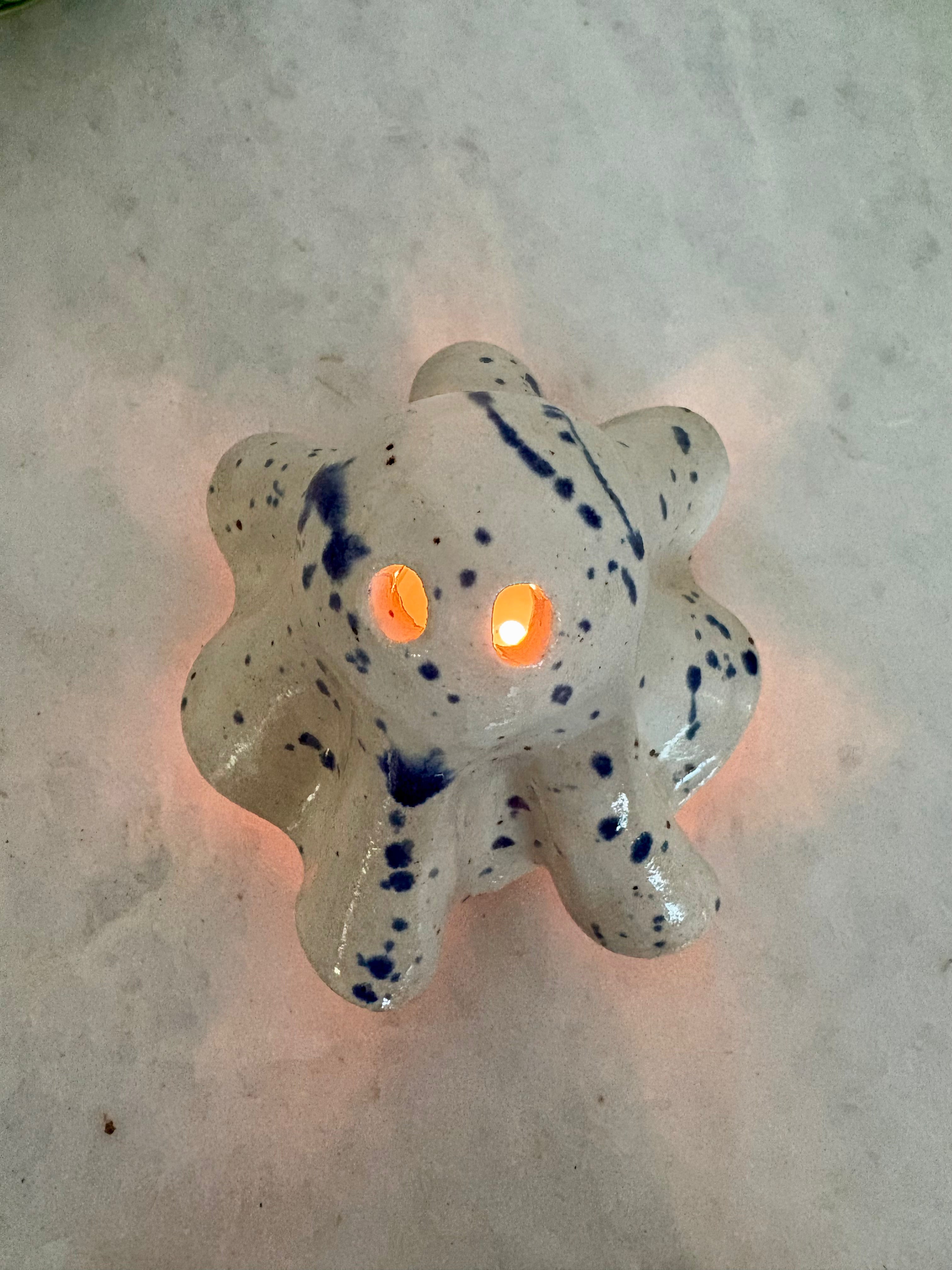 Tiny Ghost Candle Lantern - Bertie in Blue Flecks