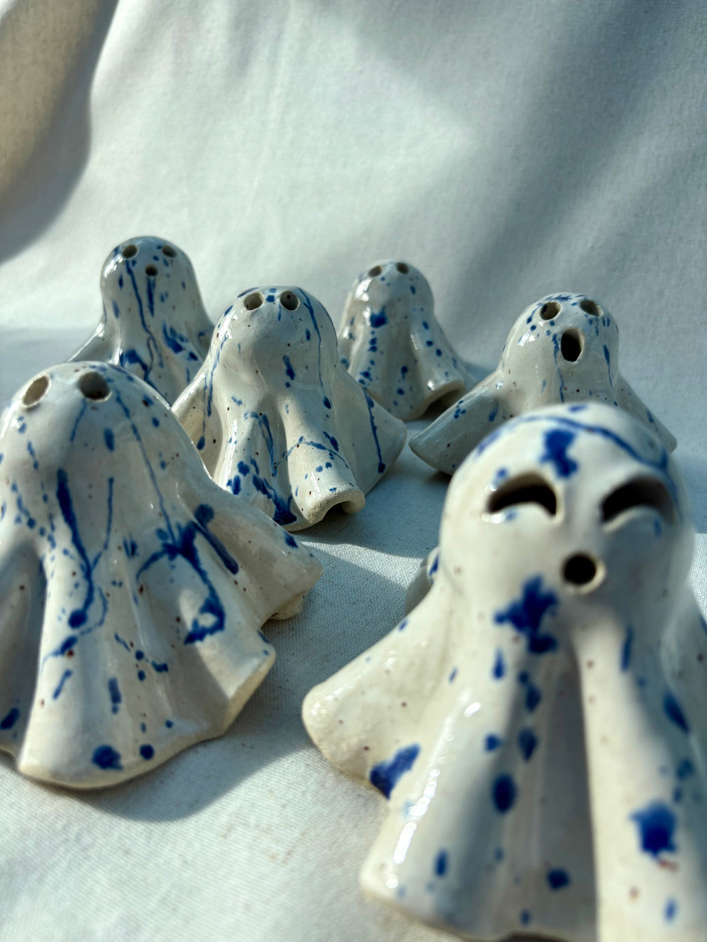 Tiny Ghost Candle Lantern - Barnaby in Blue Flecks