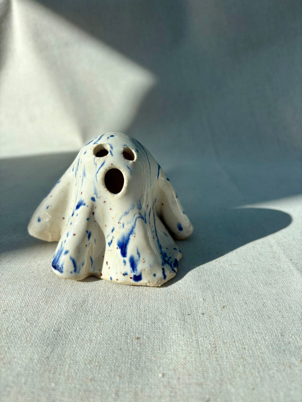 Tiny Ghost Candle Lantern - Mini Barnaby in Blue Flecks