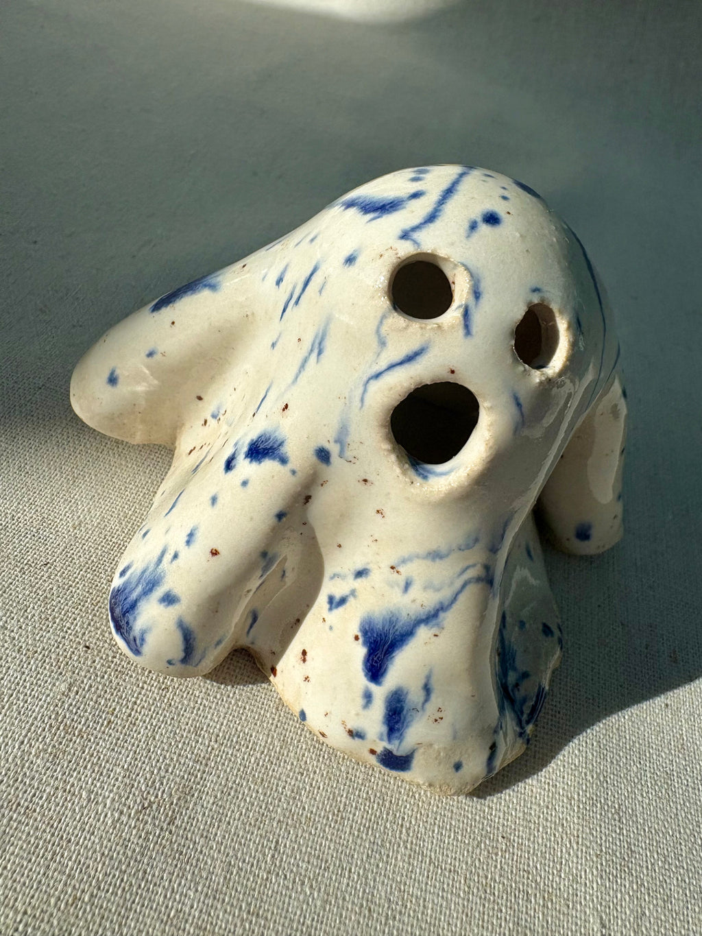 Tiny Ghost Candle Lantern - Mini Barnaby in Blue Flecks