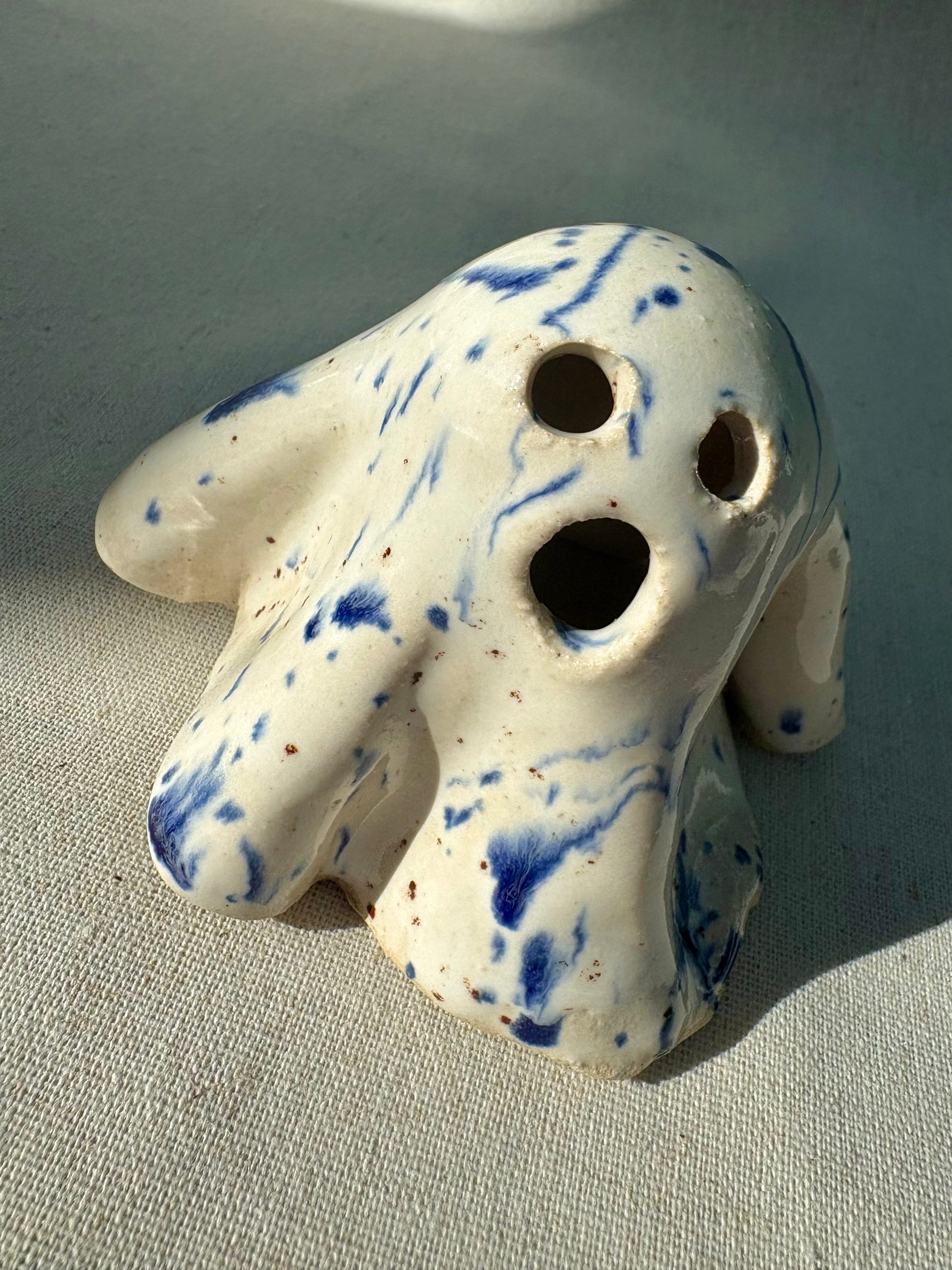 Tiny Ghost Candle Lantern - Mini Barnaby in Blue Flecks