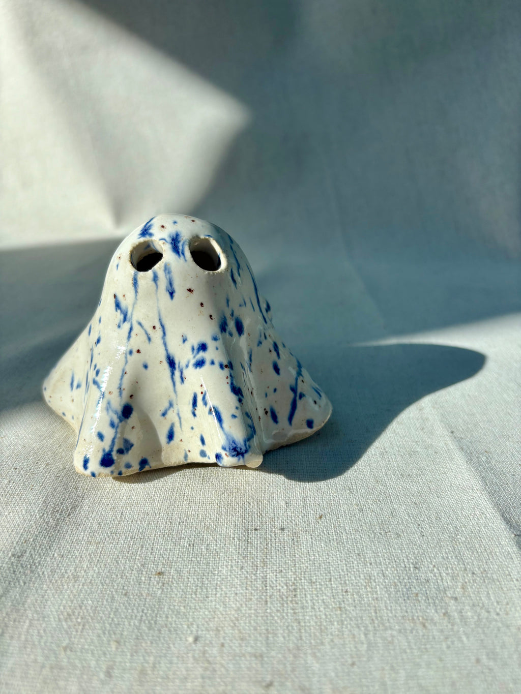 Tiny Ghost Candle Lantern - Mini Bertie in Blue Flecks