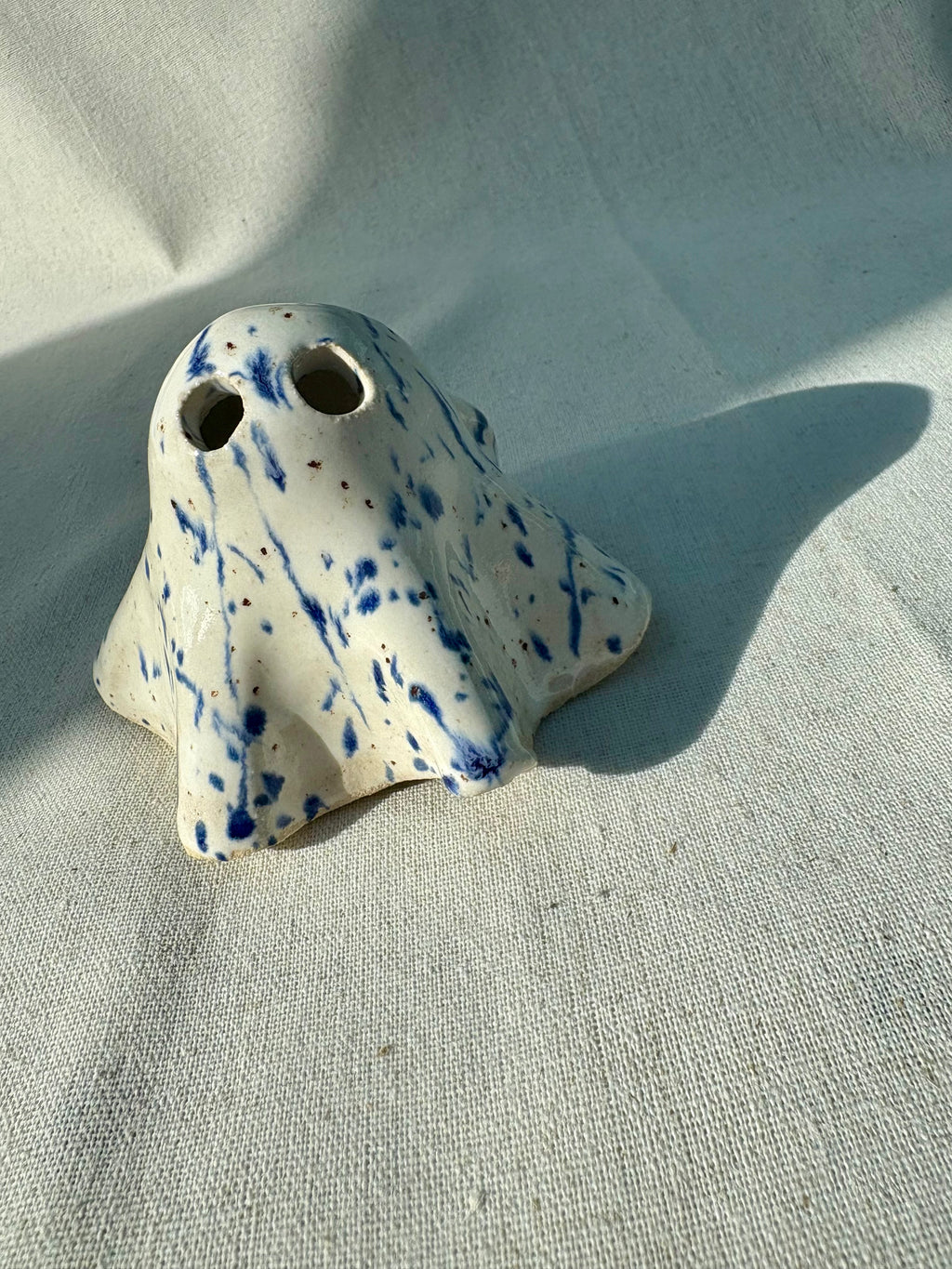 Tiny Ghost Candle Lantern - Mini Bertie in Blue Flecks