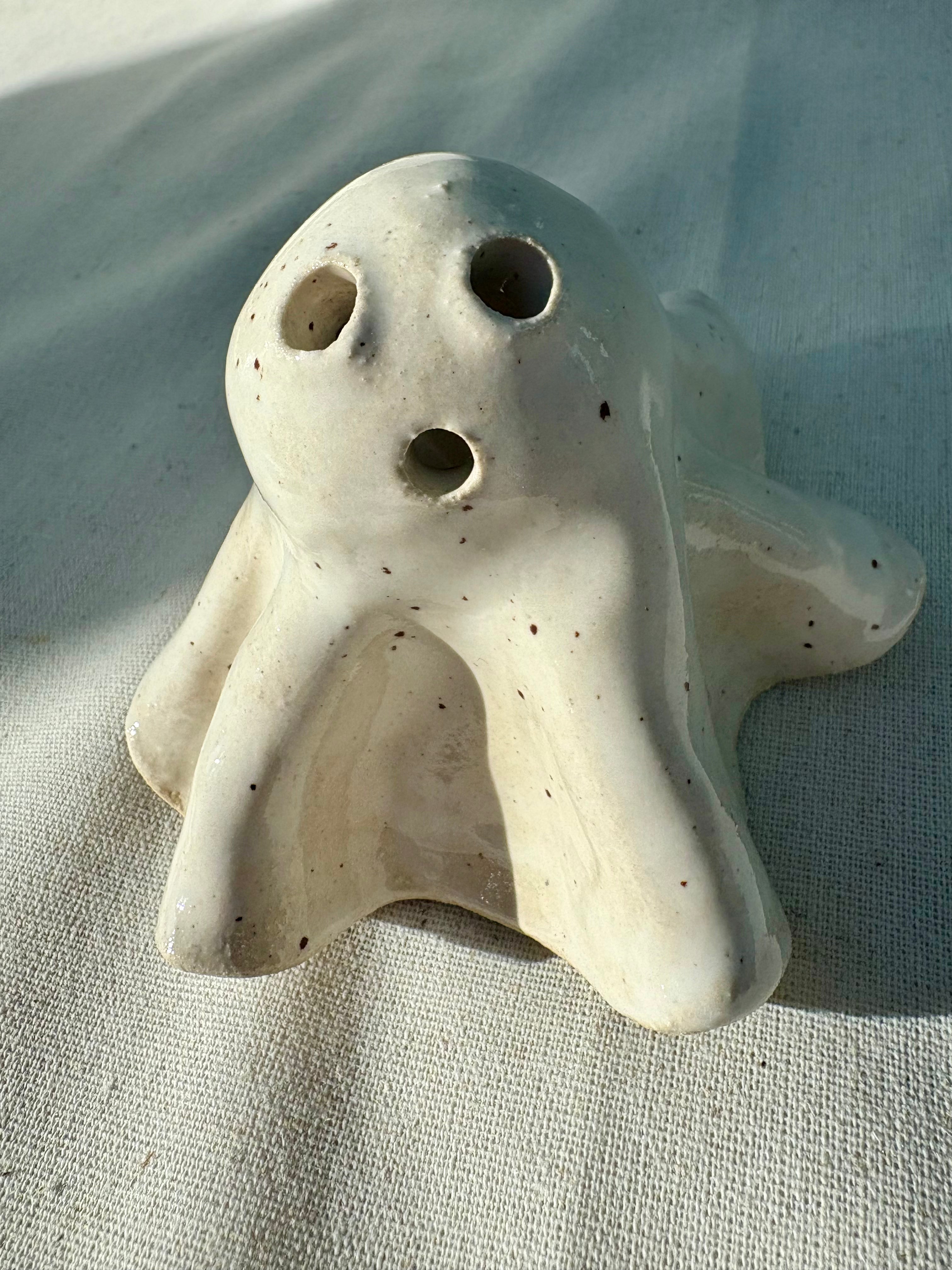 Tiny Ghost Candle Lantern - Barnaby in Speckled White