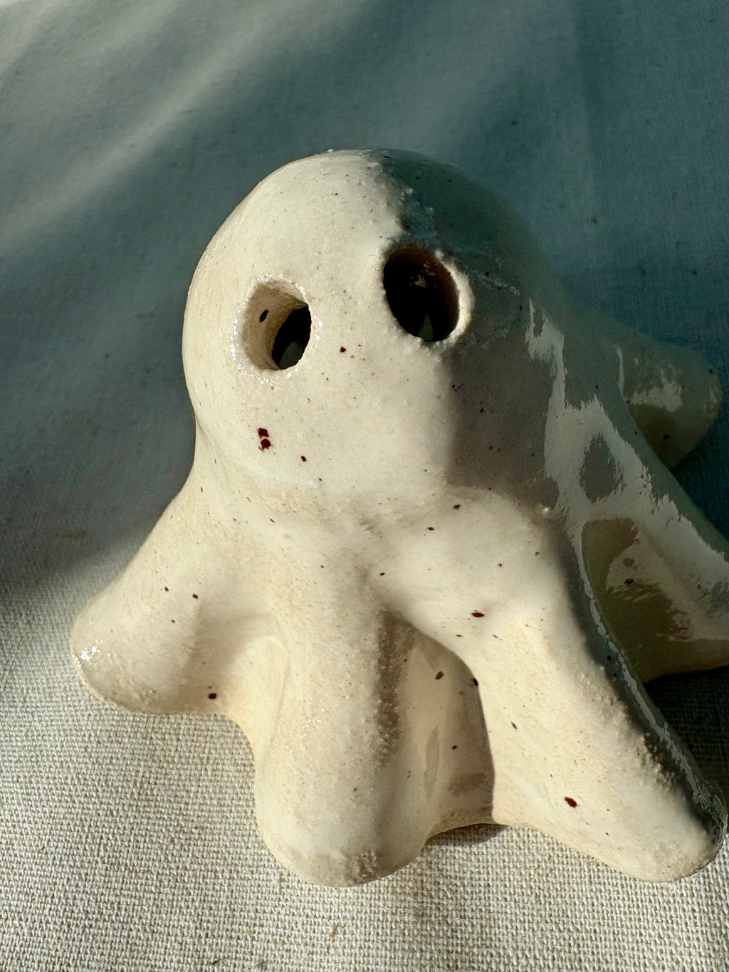 Tiny Ghost Candle Lantern - Bertie in Speckled White