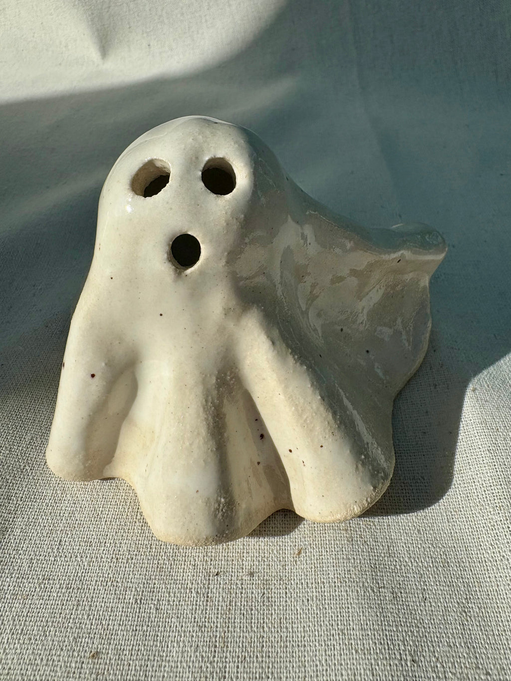 Tiny Ghost Candle Lantern - Barnaby in Speckled White