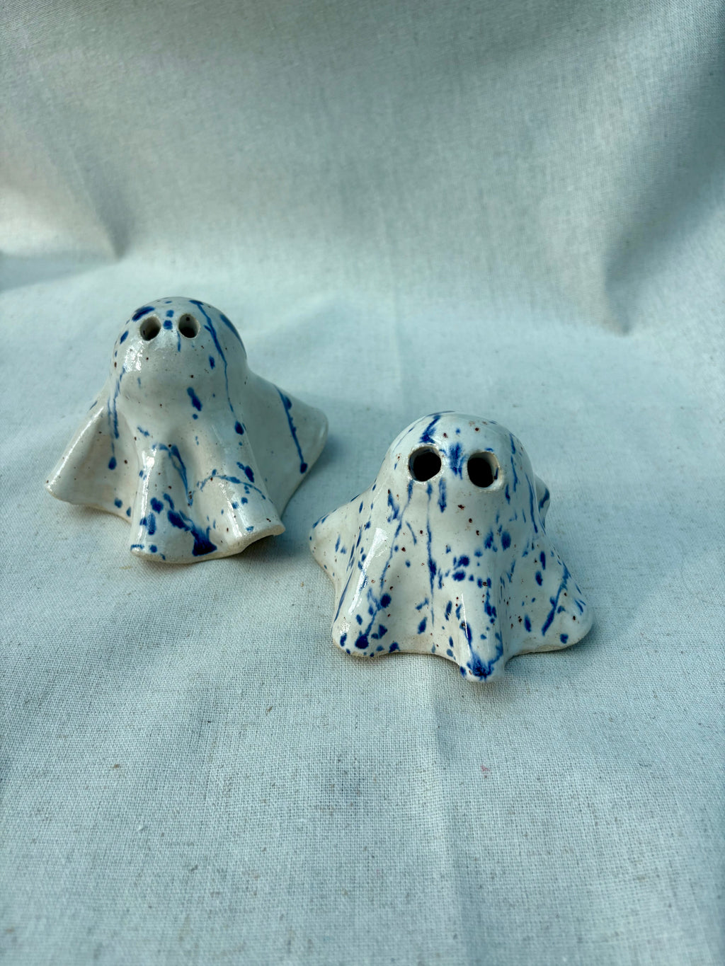 Tiny Ghost Candle Lantern - Mini Bertie in Blue Flecks