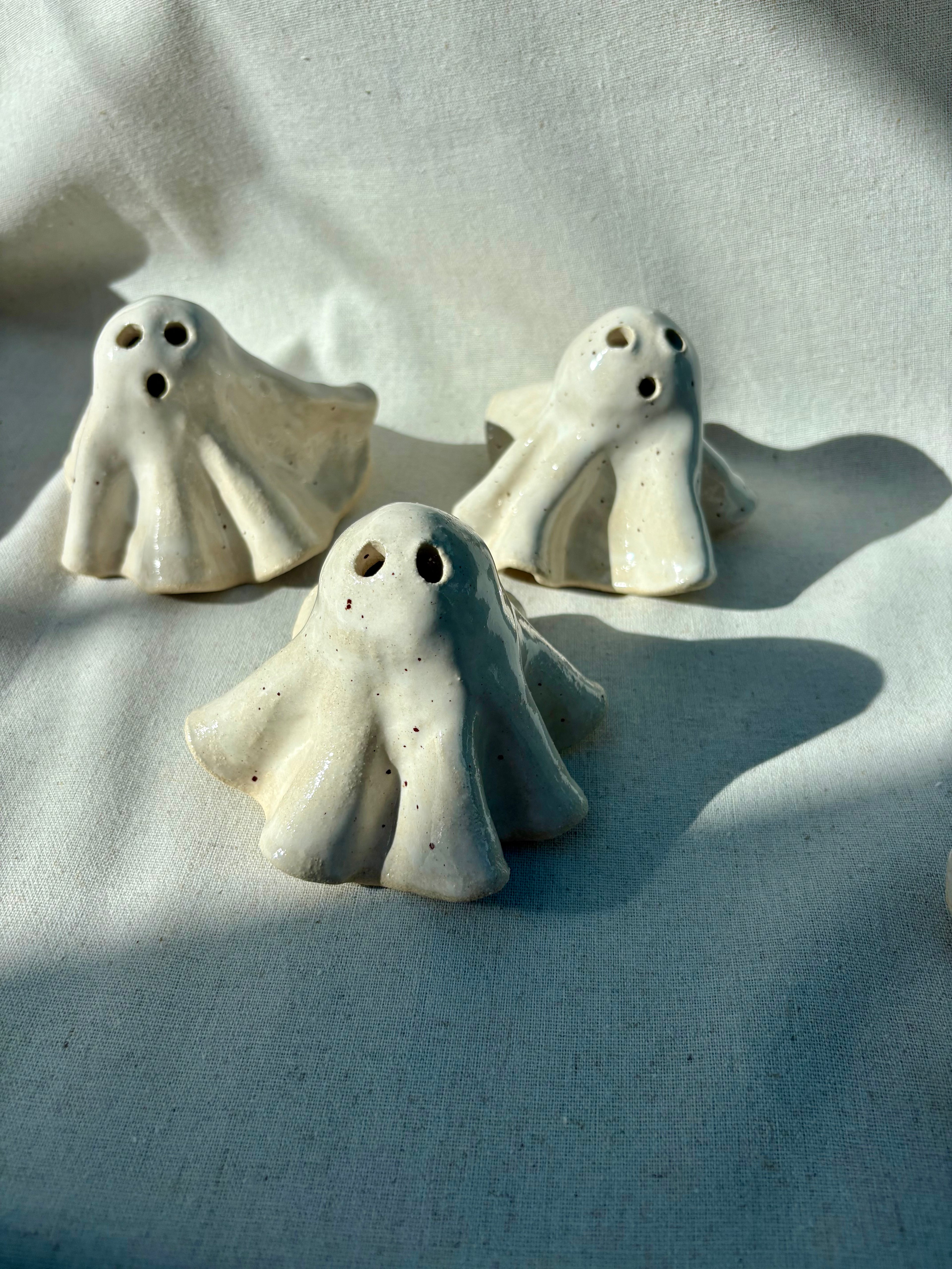 Tiny Ghost Candle Lantern - Bertie in Speckled White