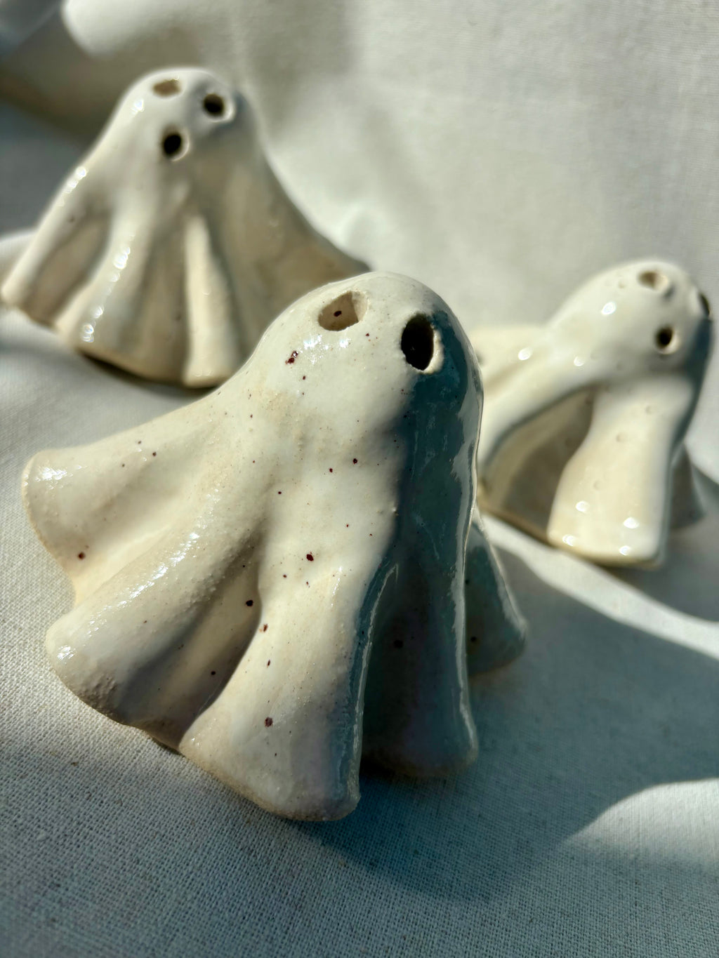 Tiny Ghost Candle Lantern - Barnaby in Speckled White