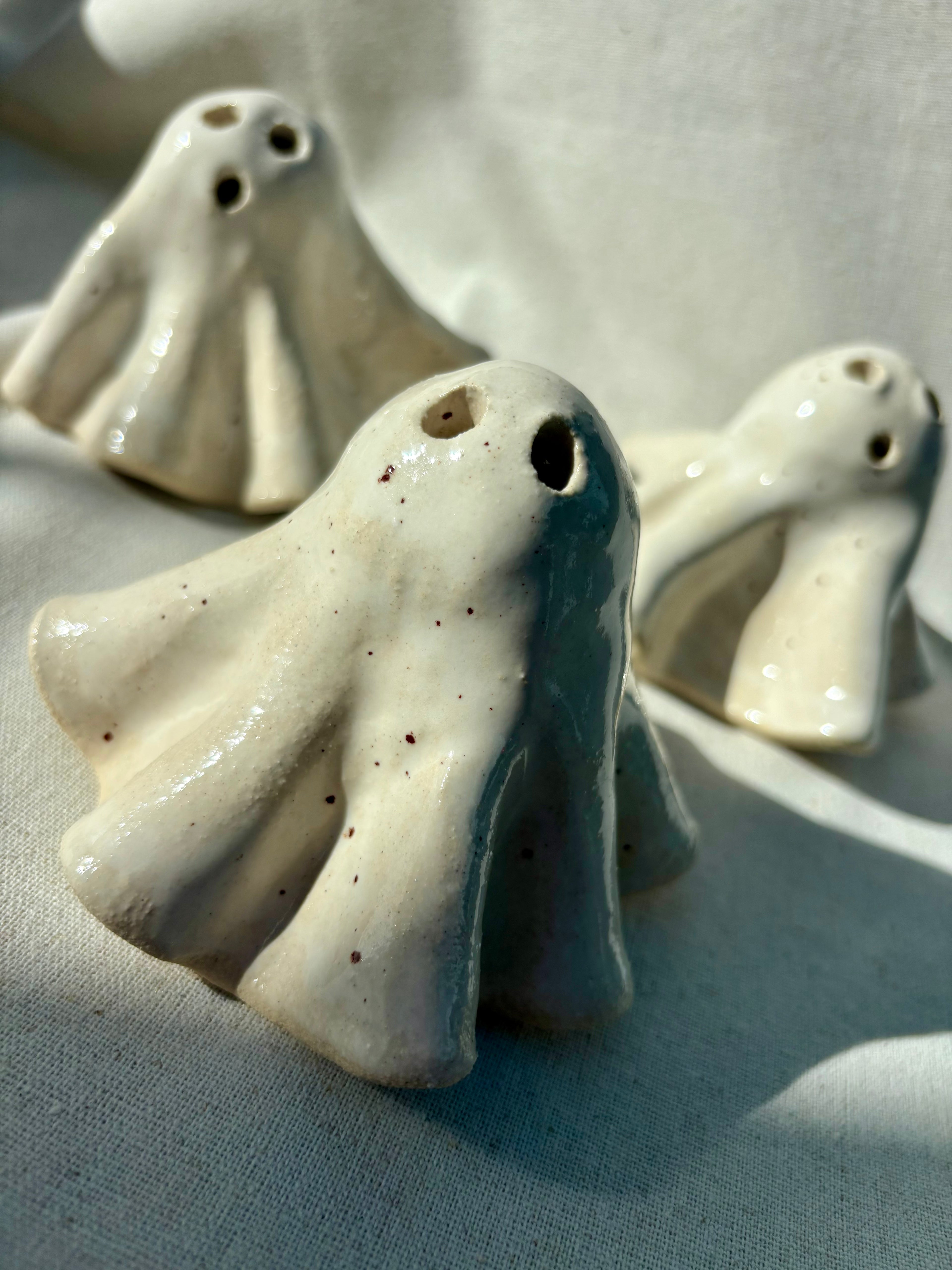 Tiny Ghost Candle Lantern - Bertie in Speckled White